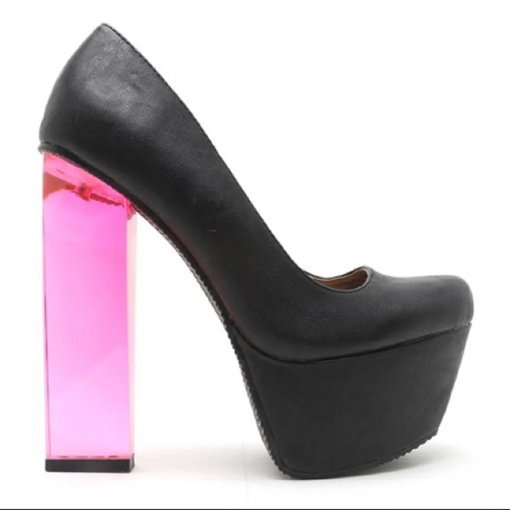 Qupid MONTE Color-Block Neon Lucite Chunky Heel Platform Pump - Picture 2 of 4